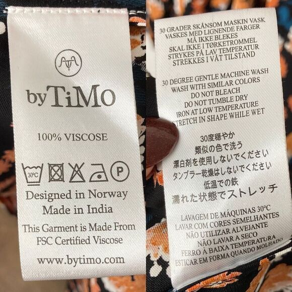 byTiMo Poppyfield Black Orange Floral Mini‎ Dress Puff Long Sleeve V-neck sz M - Picture 8 of 8